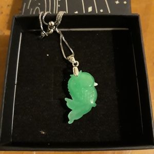 Full green jade fish necklace